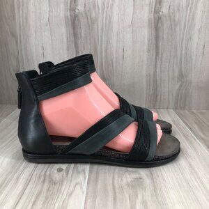 OTB Sandals Womens 7.5M Souvenir Black Gray Leather Back Zip Flat Shoes